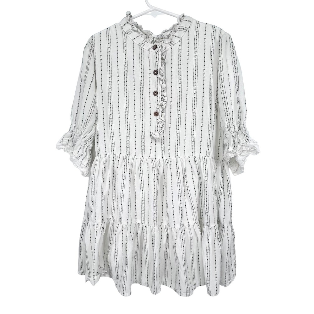 Hayden Girls Dress Kids Large White Striped Ruffle Lace Tiered Boho Cottagecore